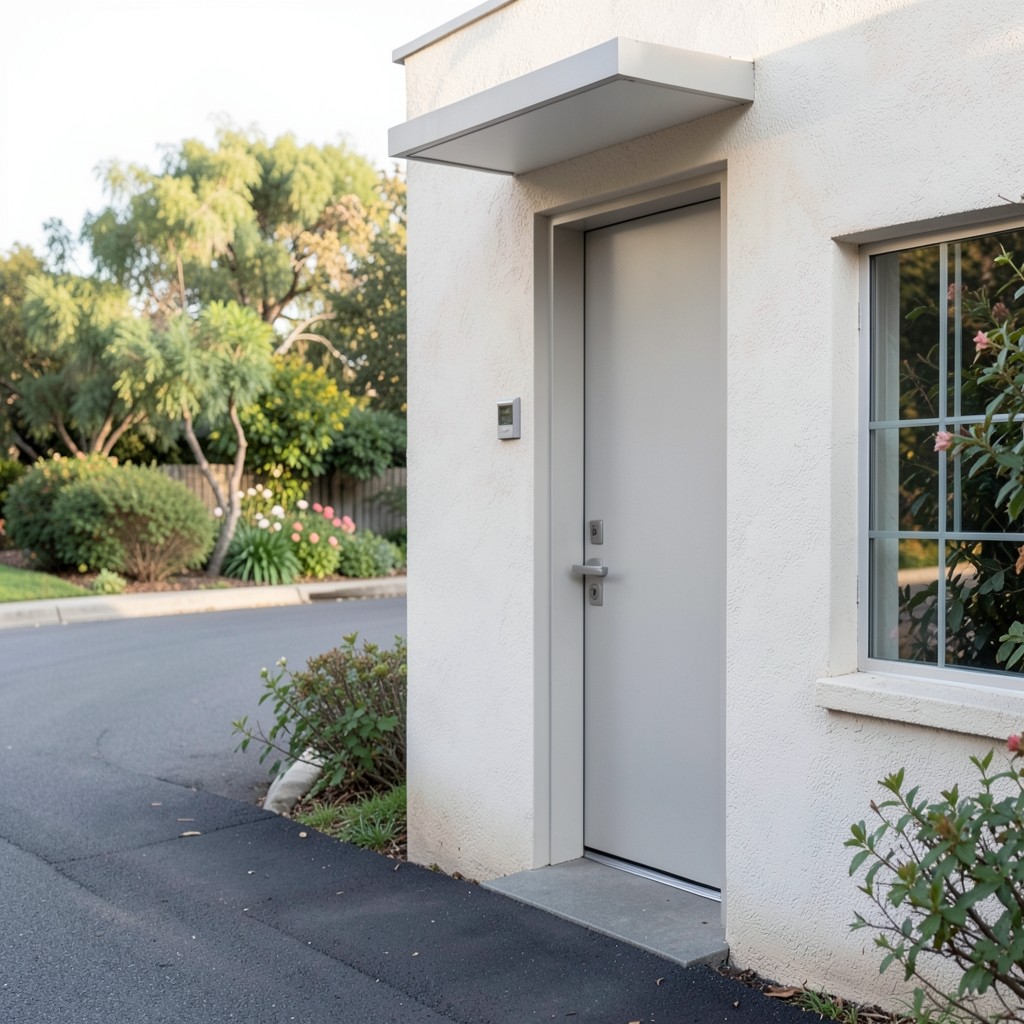 Street-facing office entrance on a quiet Cape Winelands street